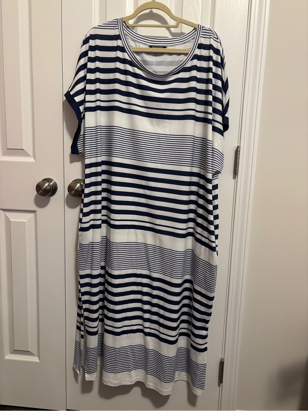 BloomChic Navy and White Striped Scoop-Neck Dress